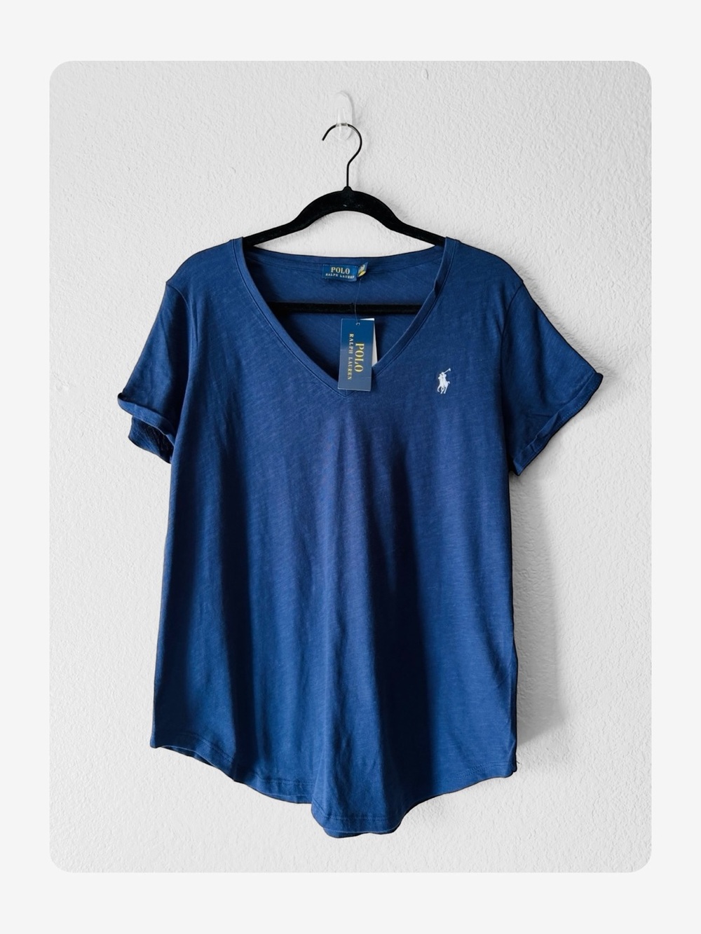 ★ Polo Ralph Lauren Women’s NWT Elevated Basic Casual V-Neck Shirt Navy Blue L ★